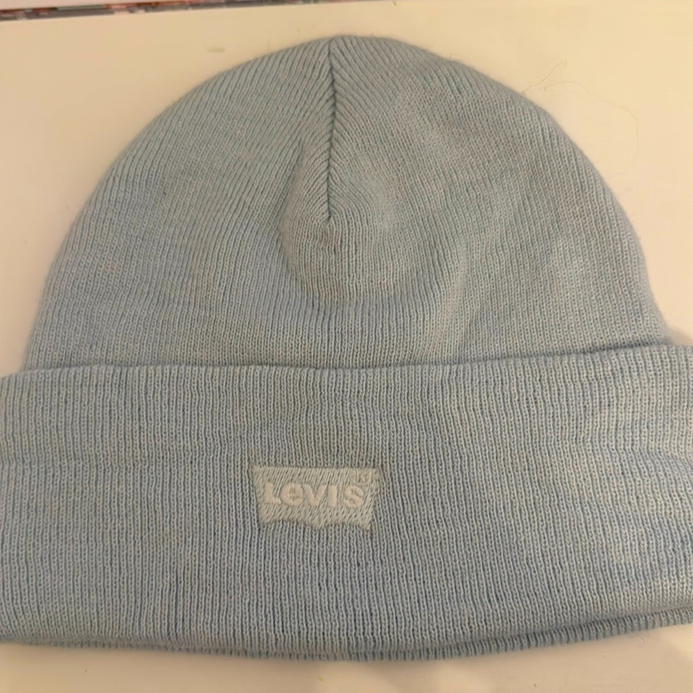 Almost New Levis Knitted Cuff Beanie ~ Slouchy light blue from Florence Italy